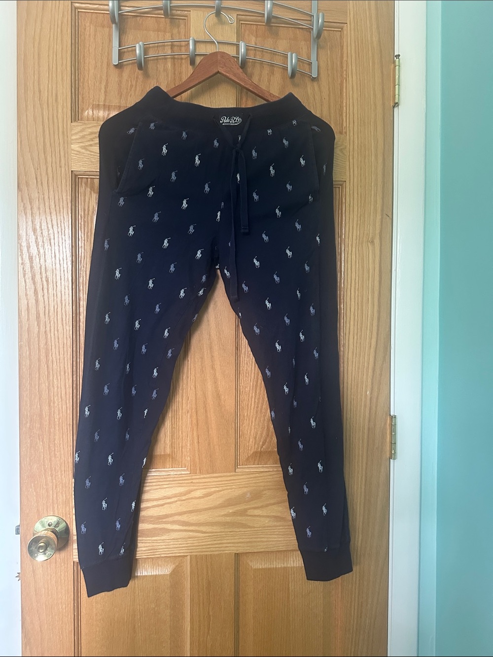 Polo by Ralph Lauren Navy Jogger Sweatpants with White Pony Print